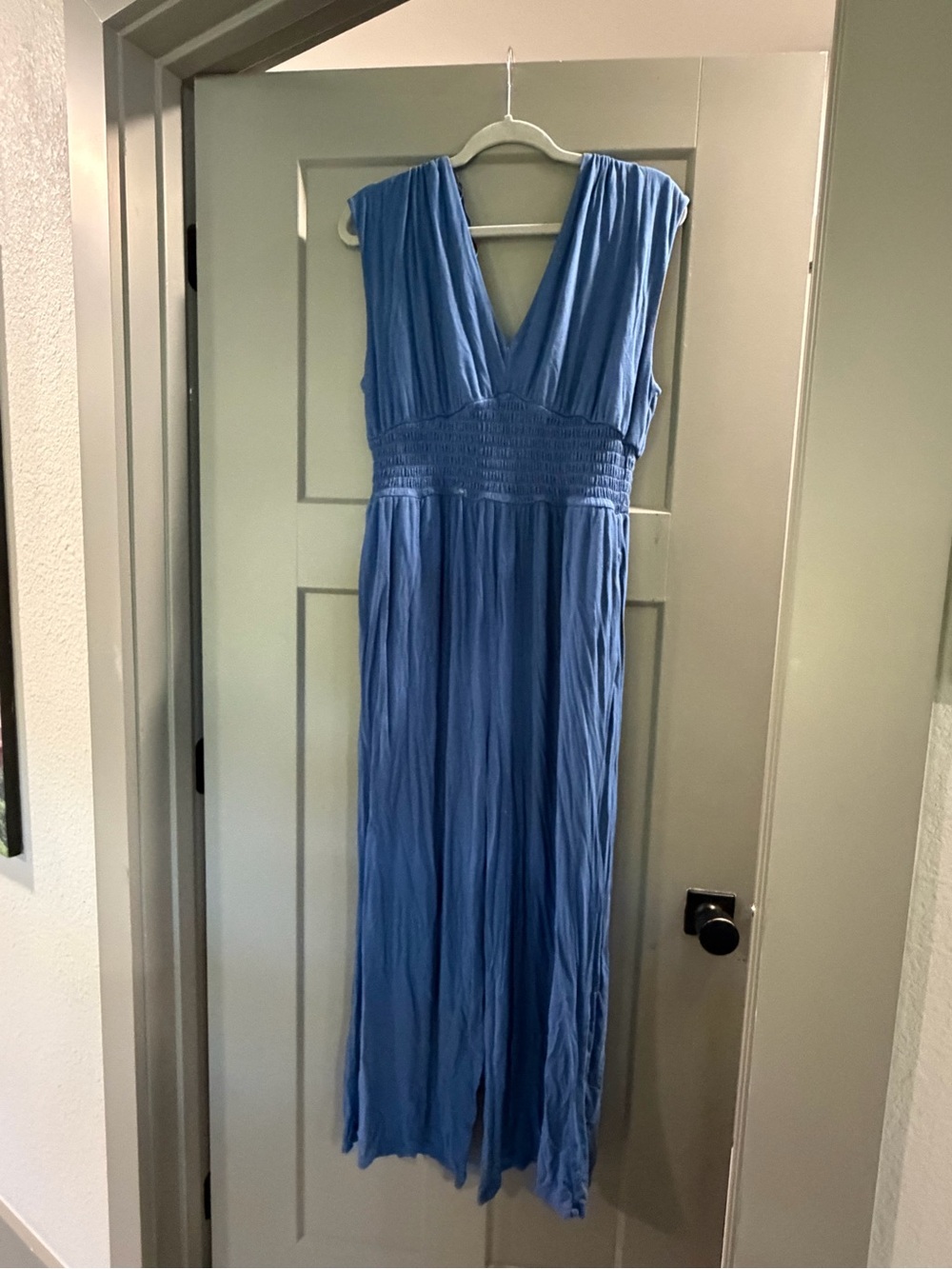 Old Navy Blue V-Neck Smocked Waist Jumpsuit